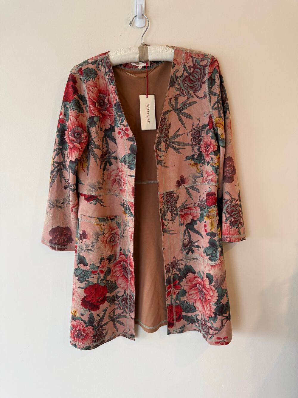 Solitaire Duster Coatigan Jacket Medium Multicolor Floral Long Sleeves Classic